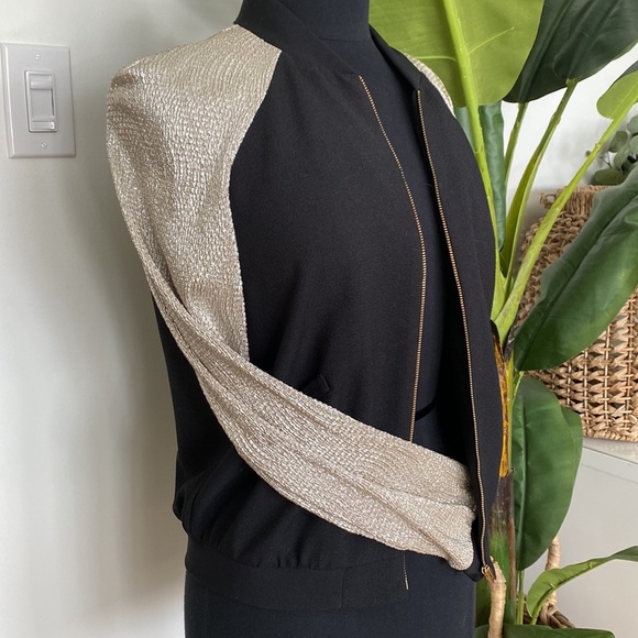Bomber Jacket with Metallic Sleeves Sz 6 - Picture 4 of 9